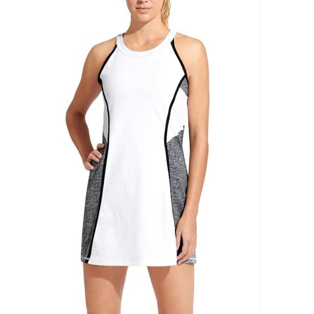 Athleta Running Wild dress sz S white gray mesh back zip pocket